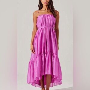 New ASTR The Label Elisha Tiered High-Low Maxi Dress PINK S